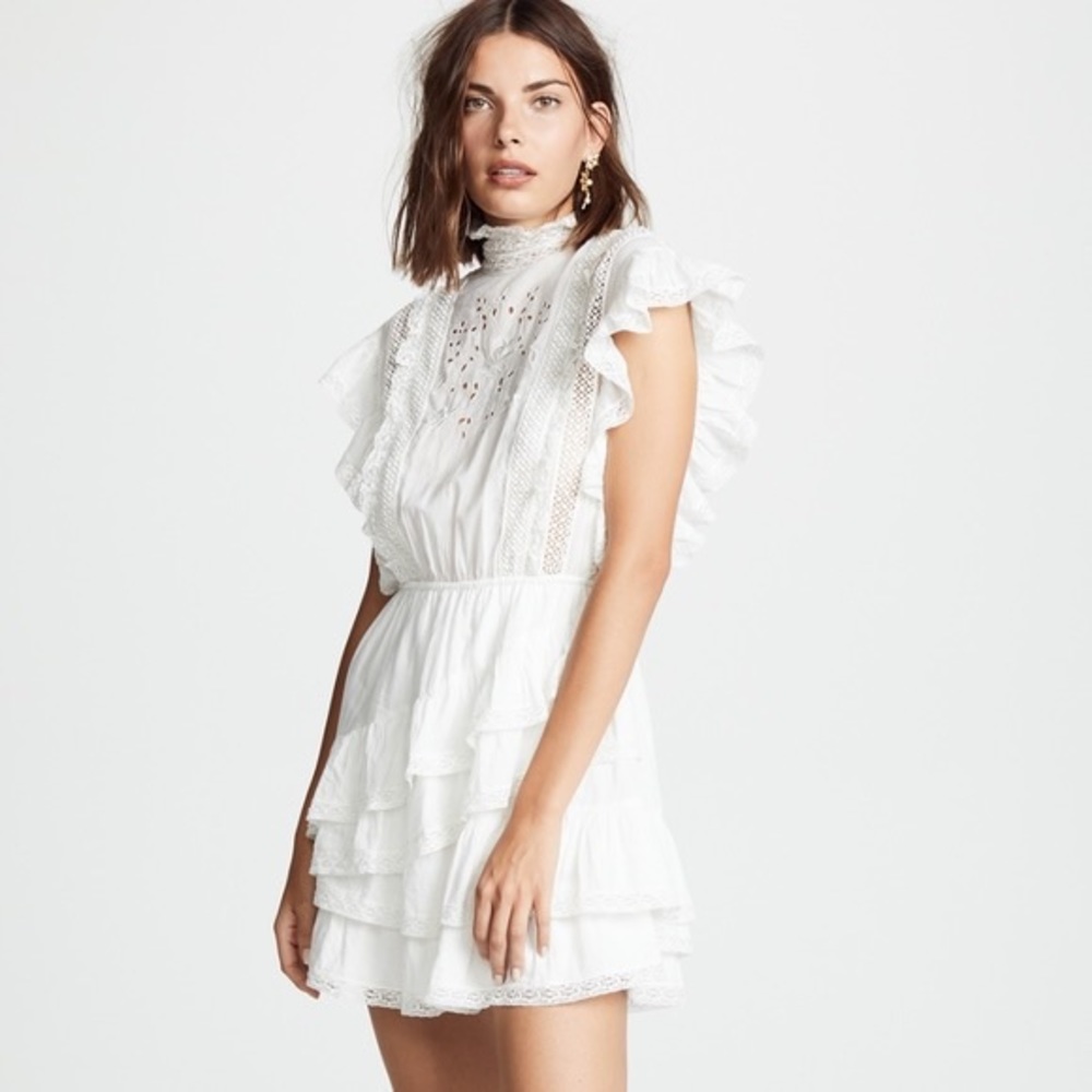 Ulla Johnson Mini Dress White Lace Ruffle Eyelet Dress US 0 - Picture 2 of 12